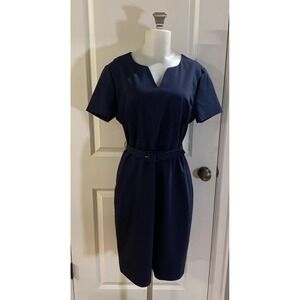 J Crew Short Sleeve Sheath Dress Belted Navy Size 14 New With Tags Preppy